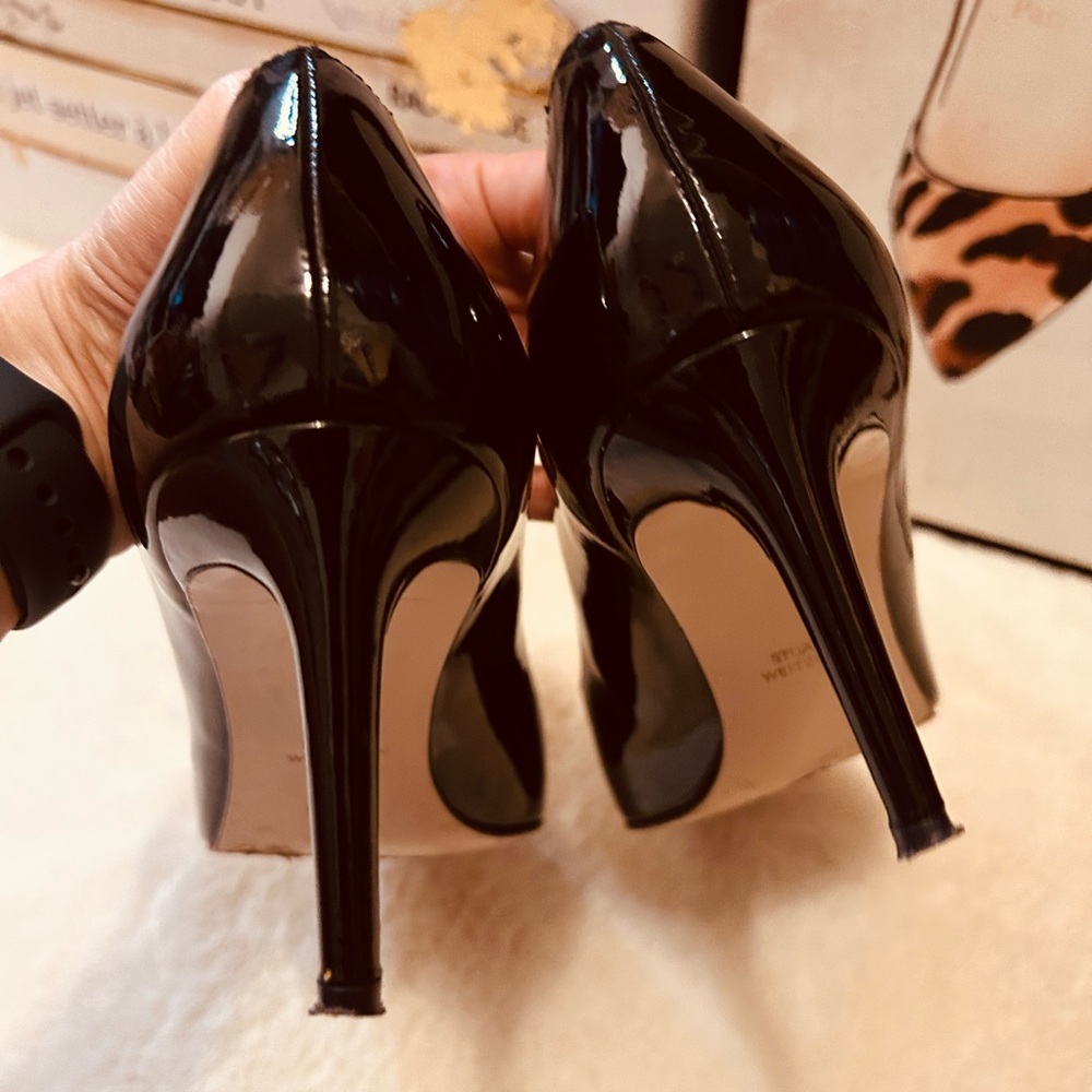 Stuart Weitzman patent leather black pointed heels Size 9.5 - Picture 6 of 15
